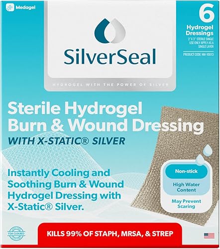 SilverSeal - Apósito para quemaduras y heridas almohadillas de hidrogel con plata estática calmante húmedo y protector para quemaduras cortes y