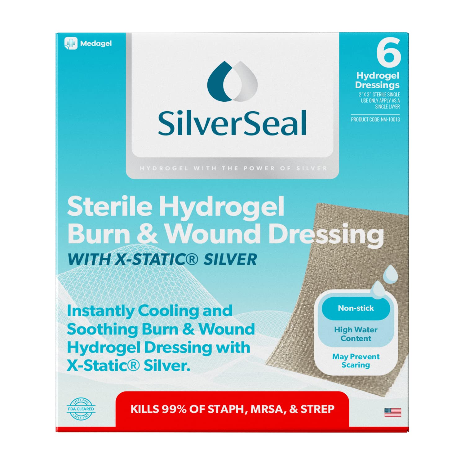 Curativos Hidrogel SilverSeal com Prata X-Static: Alívio Rápido e Proteção para Queimaduras, Cortes e Feridas - Pacote com 6 Unidades