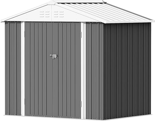 Vista 20 de Devoko Cobertizo metálico de almacenamiento para exteriores, 8 x 10 pies, espacio de almacenamiento al aire libre, cobertizo grande para Gris