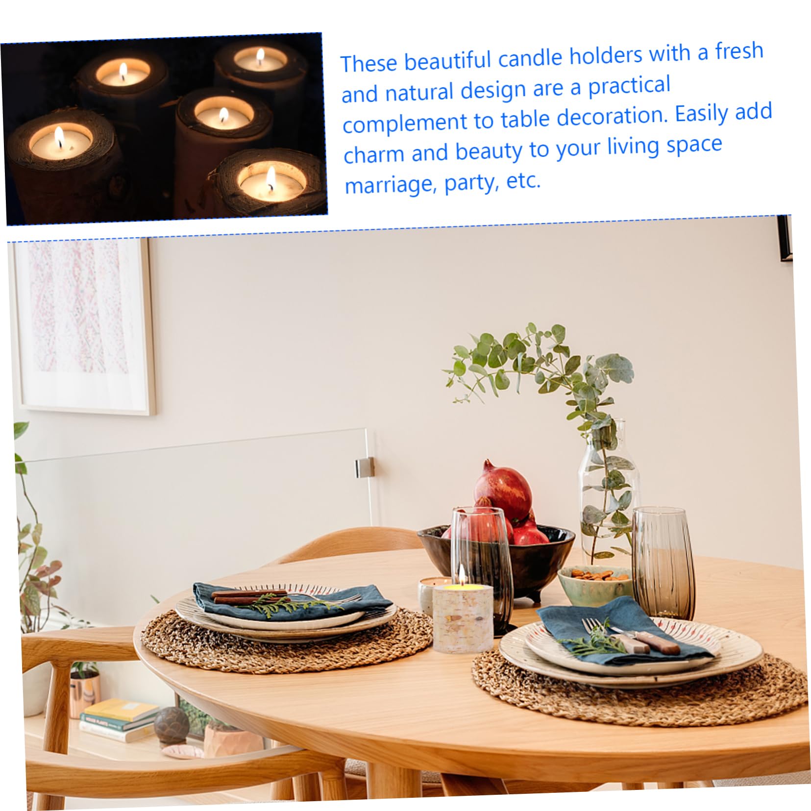 Holz Kerzenständer Deko 10 Stück Beige für Tischdeko | Birkholz, Kreative Form, Elegant und Stilvoll, für Feierlichkeiten und Schreibtischdekoration