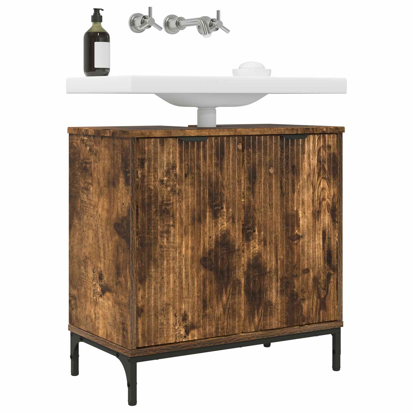 Mobile Lavabo Rovere Fumé 60,5 x 33,5 x 61 cm 2 Porte | Legno multistrato, gambe metallo, facile montaggio, carico max 60 kg, per bagno moderno