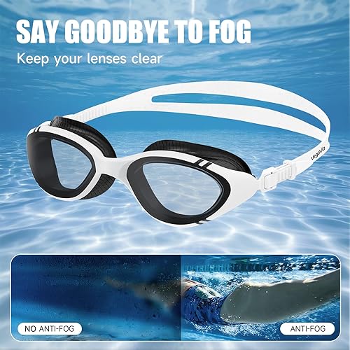 Miniatura 6 de Gafas de natación para adultos para hombres y mujeres, gafas de natación para piscina, antiniebla/UV, gafas de natación con estuche Blanco,Negro