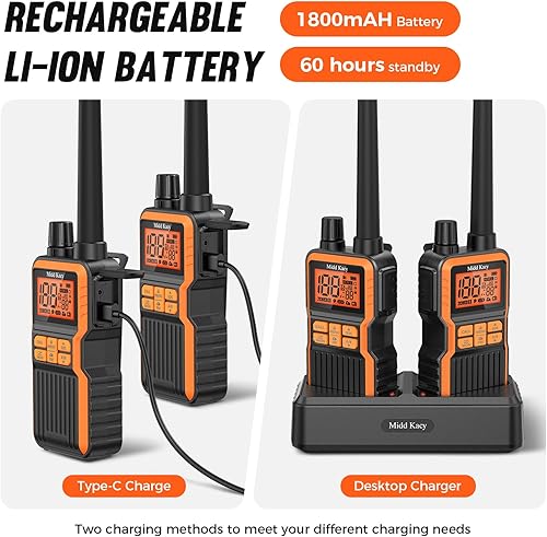 Miniatura 9 de Midd Kacy Walkie Talkies de largo alcance, 60 canales GMRS portátil de caza impermeable radio de 2 vías con 121 códigos de privacidad, alertas 108 -