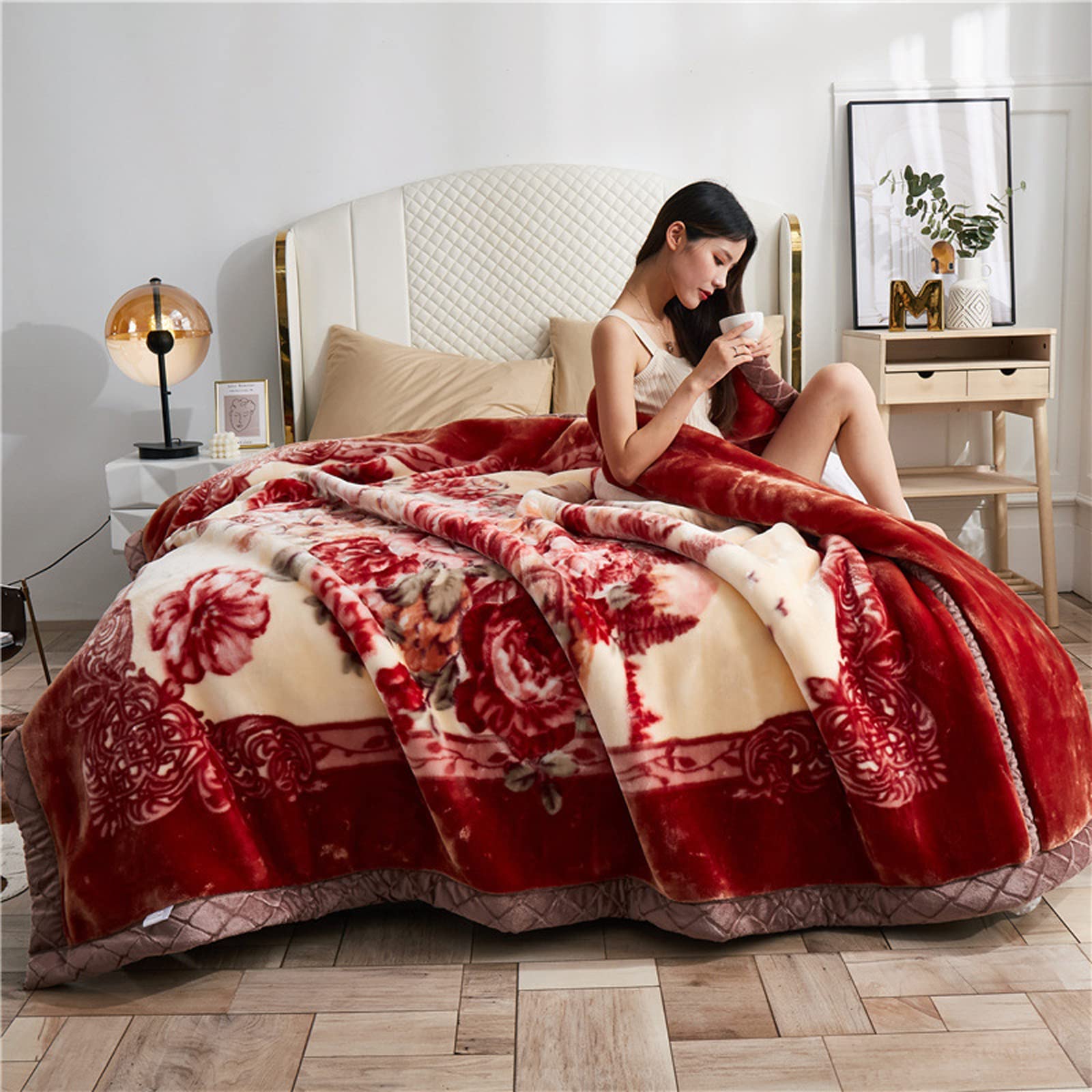 Luxuriöse schwere Fleecedecke aus koreanischem Nerz, King-Size-Größe, warm, 2-lagig, wendbar, flauschige Thermodecke für Herbst und Winter, J, 200 x 230 cm, 4 kg