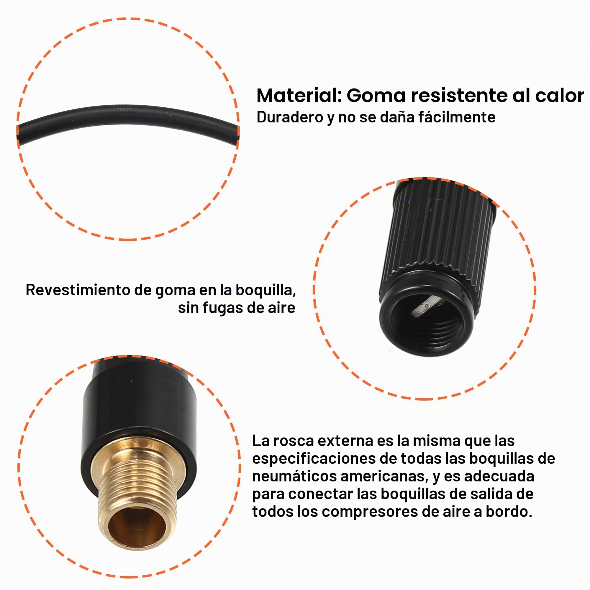 QUARKZMAN Adaptador De Manguera para Inflar Neumáticos 1Pc Conexión Rápida | Negro, Cobre Y Caucho, Longitud 1M, Rosca M8X0.8, Para Bicicleta, Conexión Rápida, Sin Fugas, Válvula Estándar