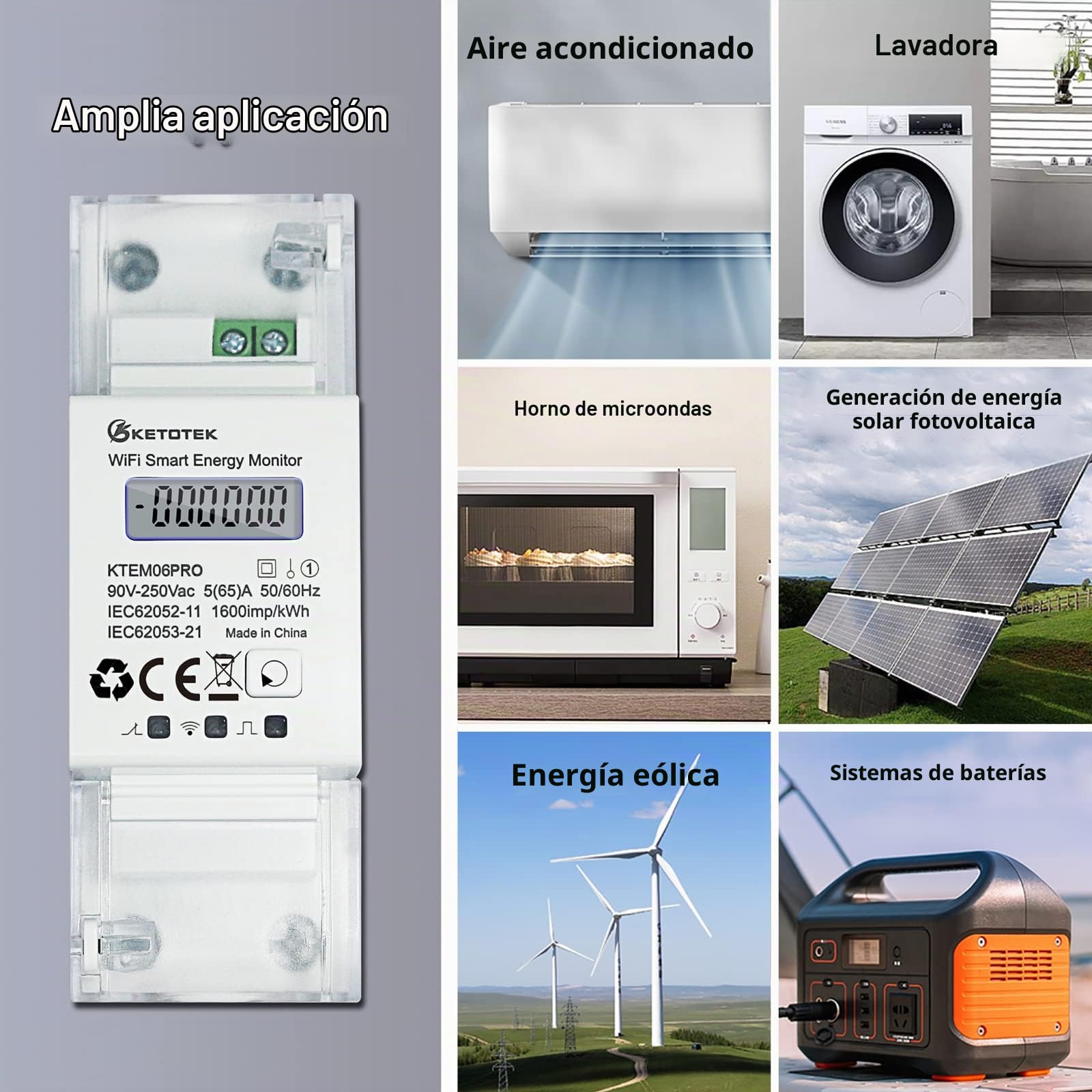 KETOTEK Smart Medidor de Energía Bidireccional WiFi Medidor de Electricidad Monofásico Medida de Consumo Electrico Carril Din Digital LCD Contador de Corriente Kwh Meter