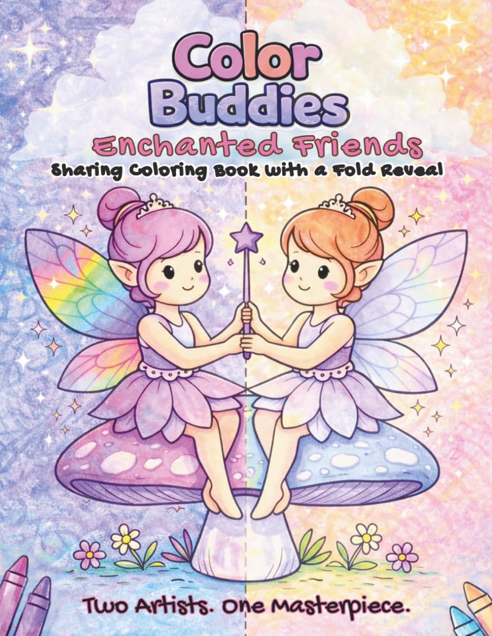 Color Buddies: Fairy Tale Friends: A Sharing Coloring Book for Two Kids | Fold & Reveal Surprise Pages for Twins, Siblings & Friends