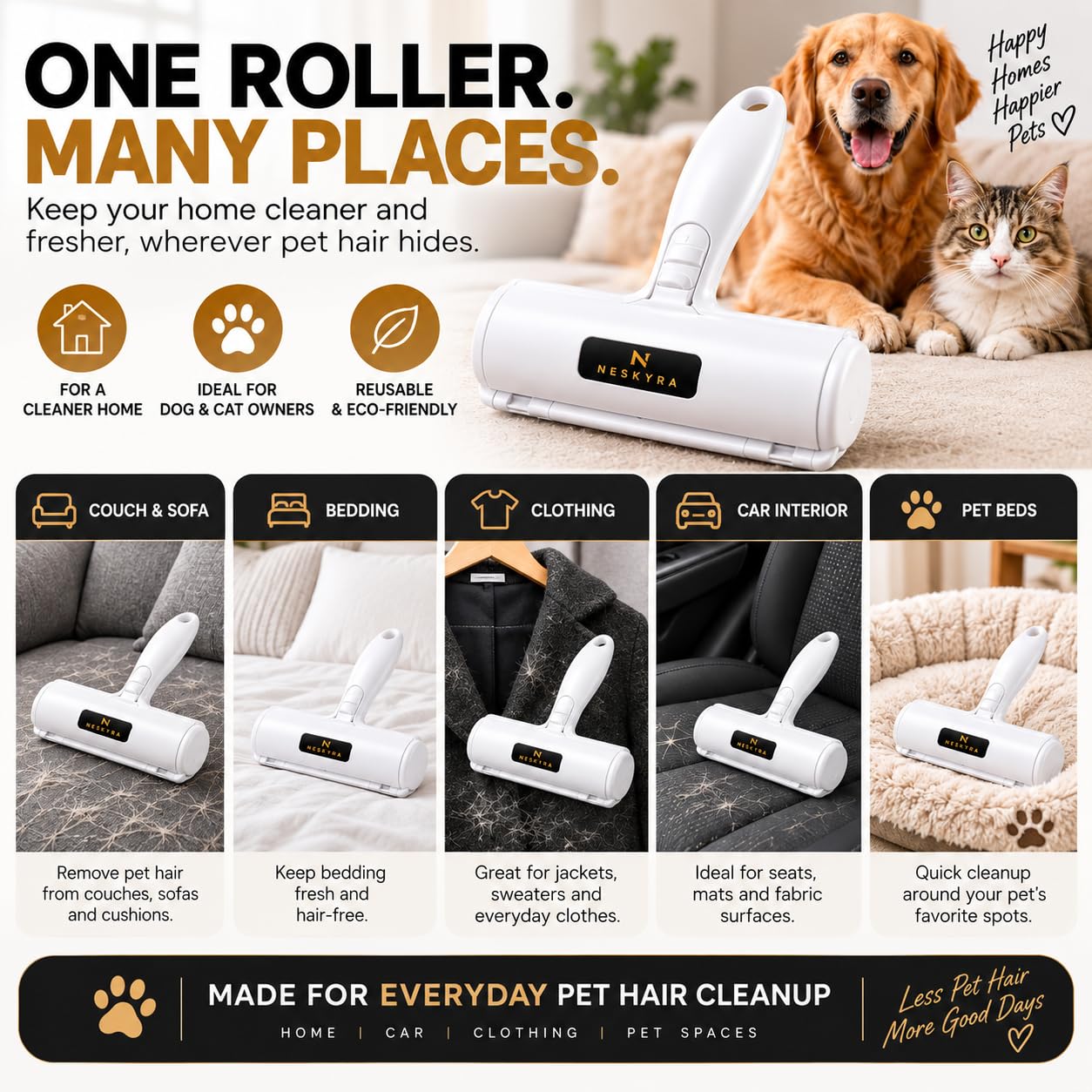 NESKYRA Pet Hair Remover Roller, Reusable Lint Roller for Pet Hair, Couch, Furniture & Clothes view 3