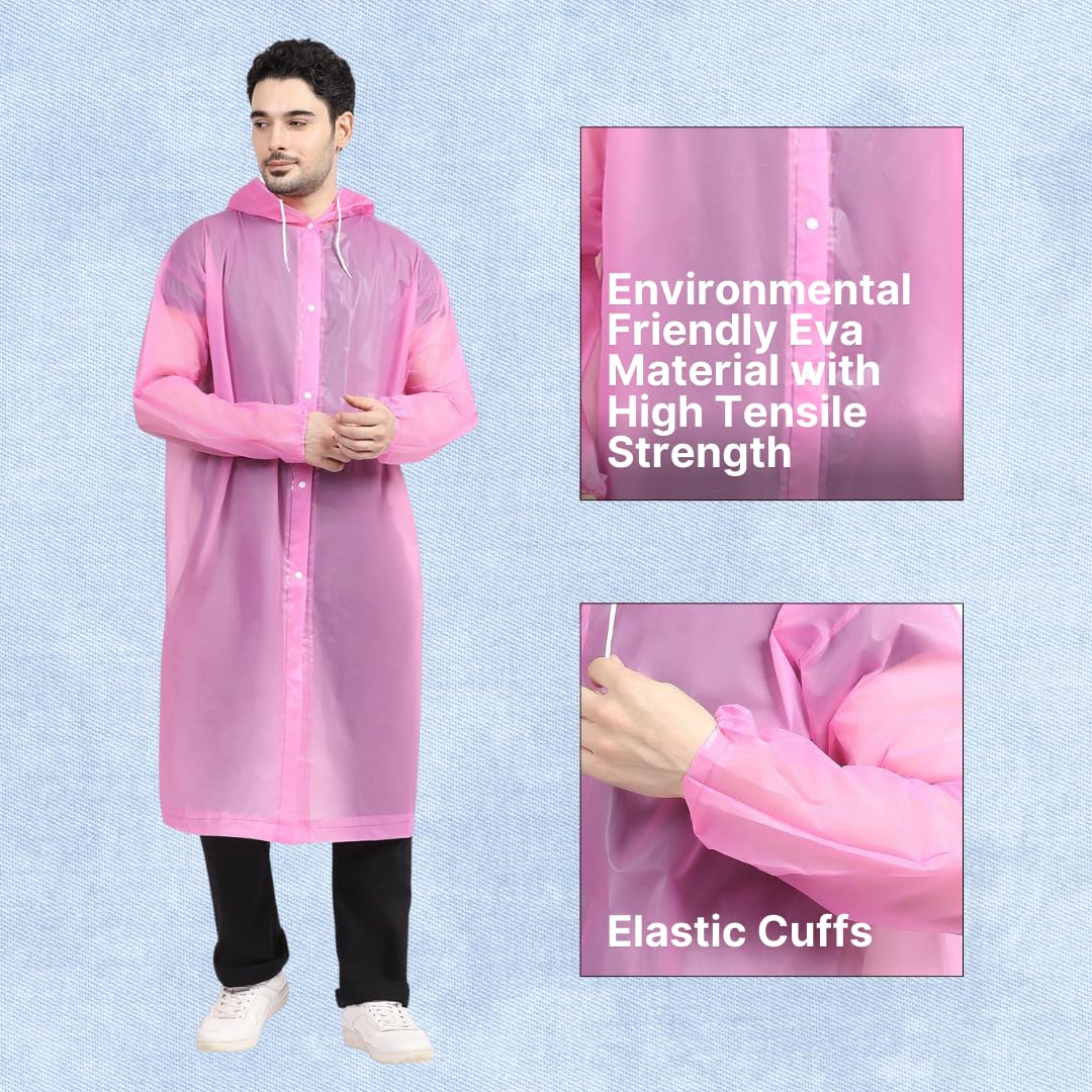 Citizen Eco-Friendly EVA Poncho Raincoat for Men & Women, Lightweight Waterproof Coat with Hood, Adjustable Drawstring, Button Closure Reusable & Durable Outdoor Rainwear-Pack of 3 Random Colors - Image 8 thumbnail