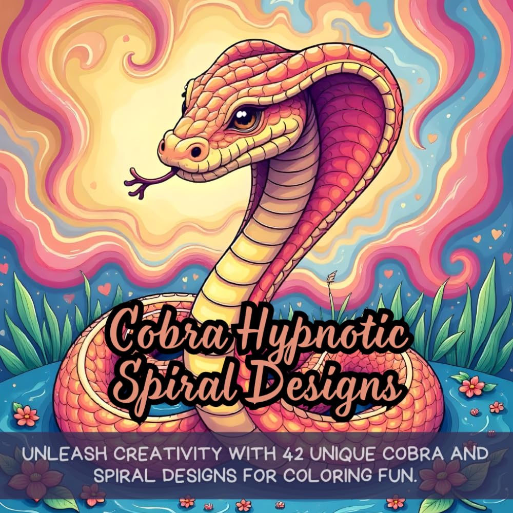 Cobra Hypnotic Spiral Designs: Unleash creativity with 42 unique cobra and spiral designs for coloring fun.
