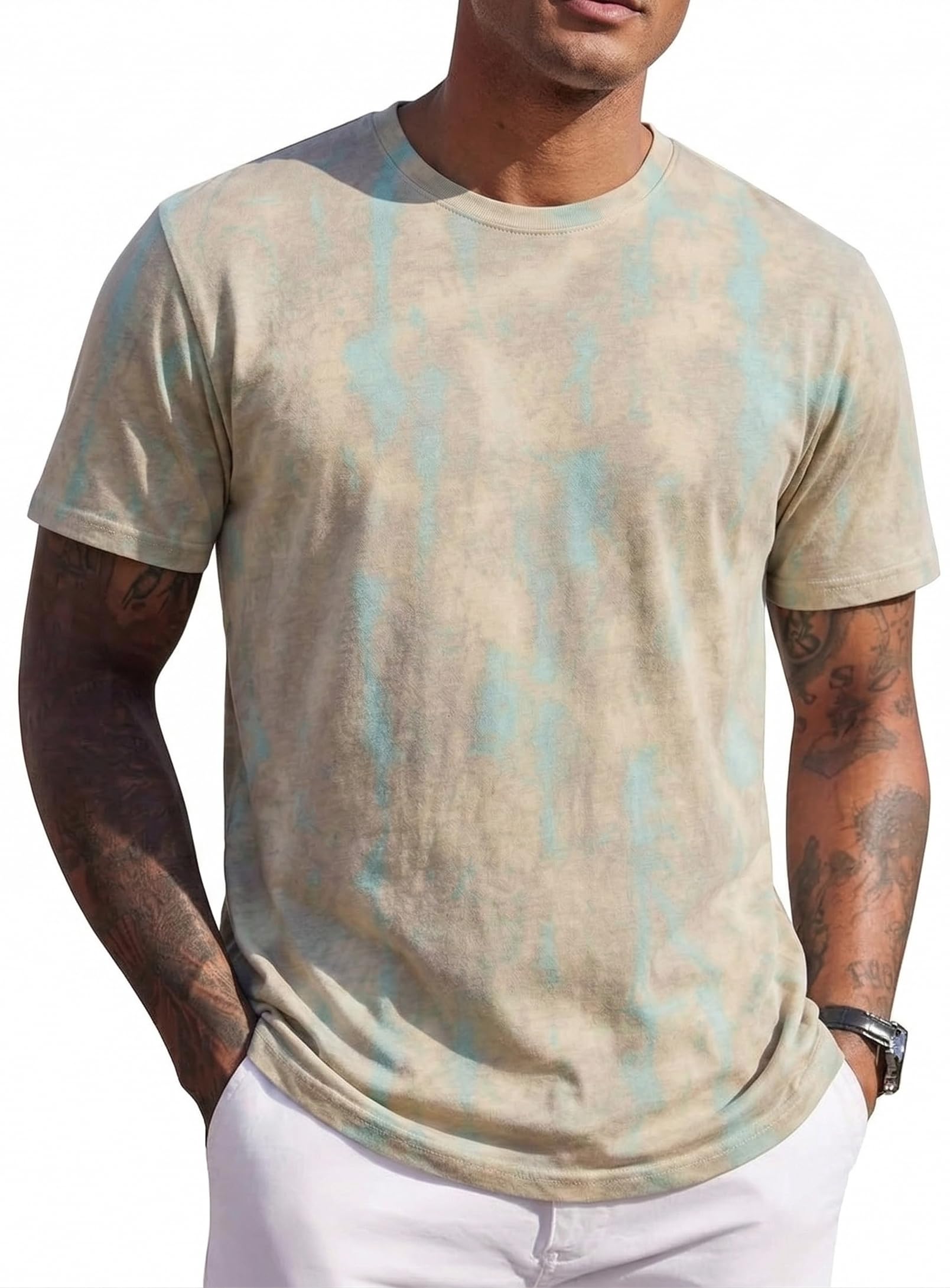 JEEGAL Herren T-Shirt Rundhals, 95% Baumwolle 5% Elasthan, Regular Fit Kurzarm Shirt mit Print, bequemes Männer Basic Shirt für Alltag Freizeit Sommer