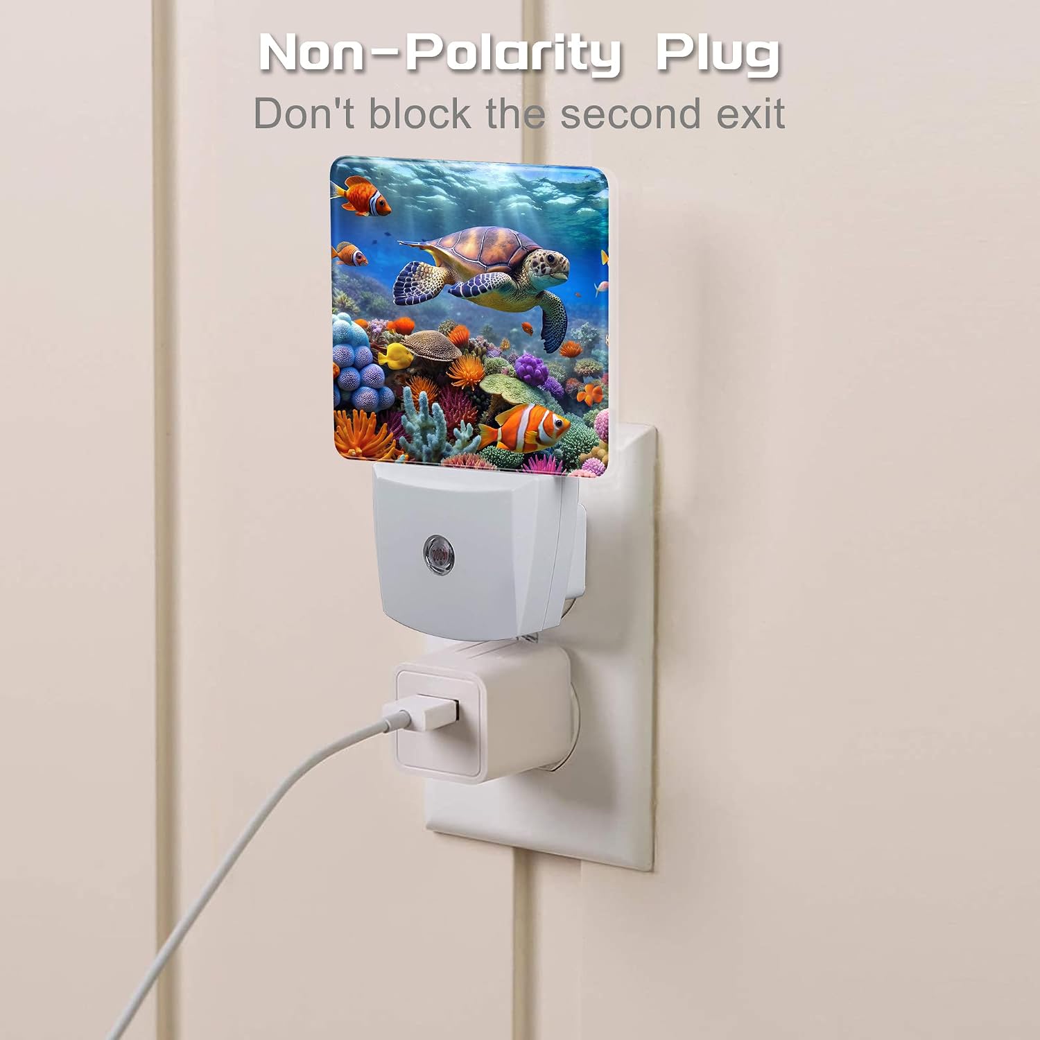 Giant Turtle in Coral Reefs Night Light, Underwater World Marine Fish Corals Dusk to Dawn Night Light Plug in, 0.5w Energy Saving Sleep Friendly NightLight for Kids Boys Girls Home Decor image 3