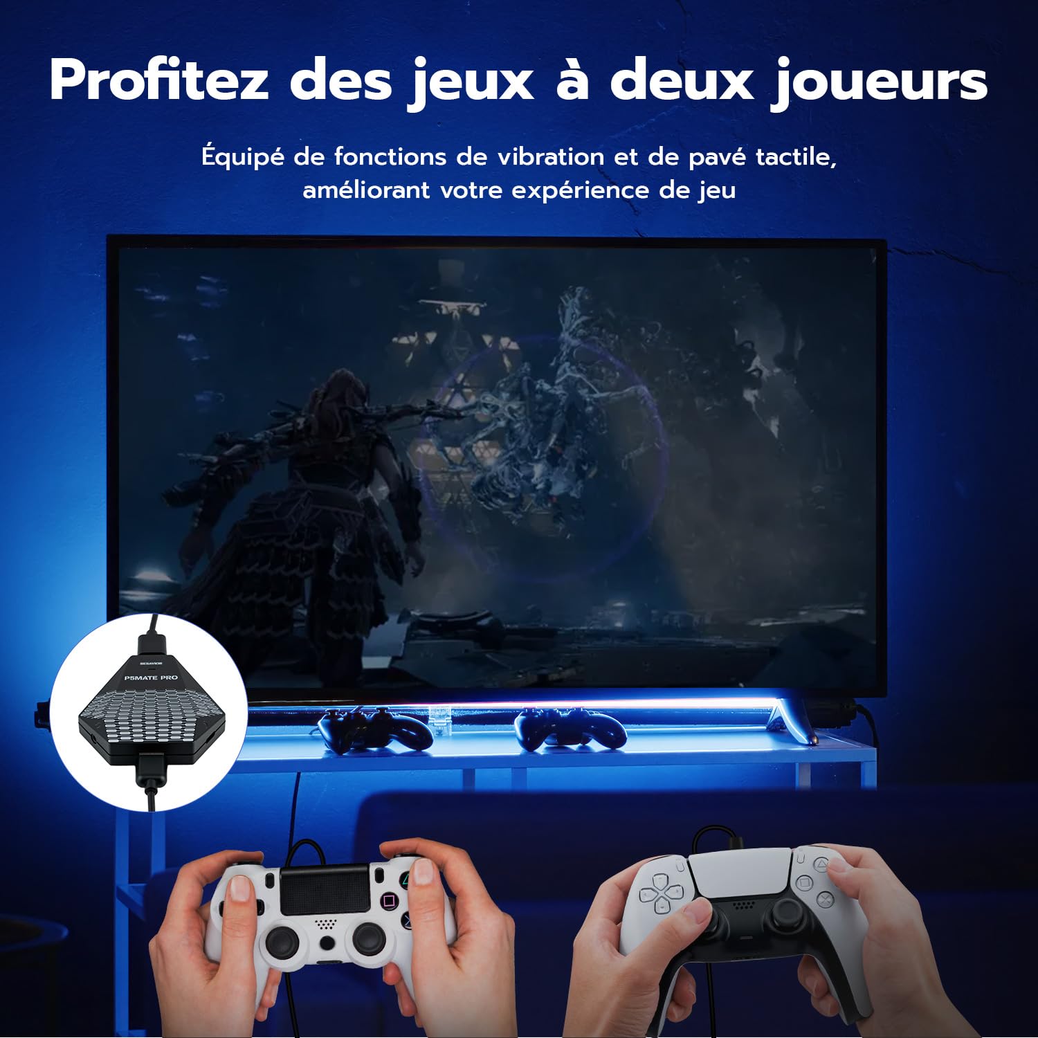 Besavior P5 Mate Pro Adaptateur USB pour PS5 Toutes les Versions, PS5/PRO/Slim Convertisseur de jeu PS5 Accessoire sans fil Supporte une Variété de Périphériques de jeu / Faible Latence /Plug and Play