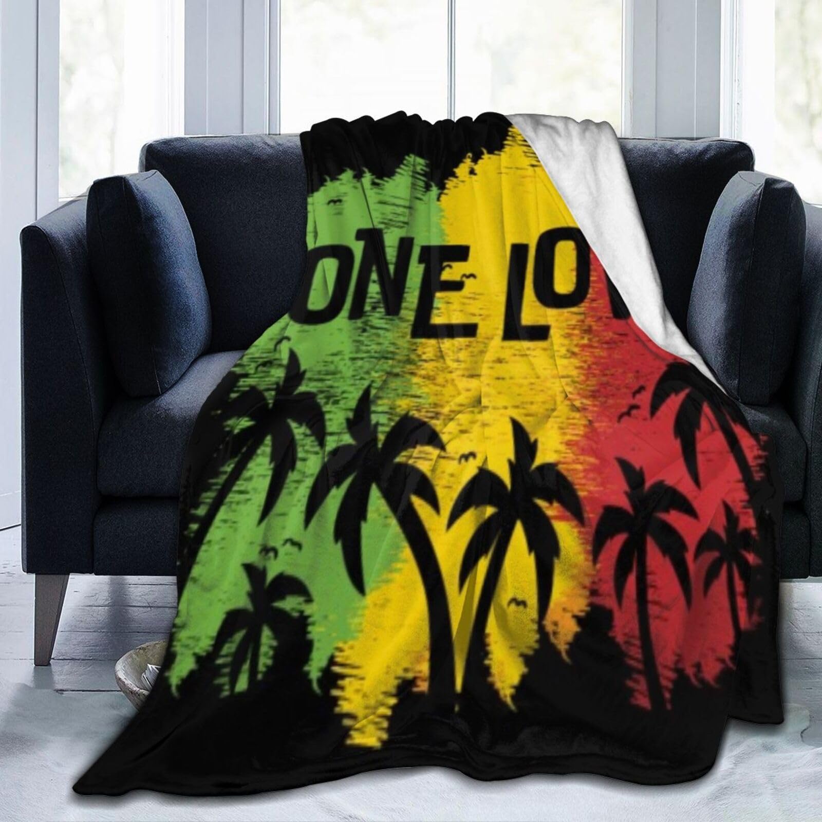 One Love Rastafari Rasta Reggae Throw Blanket - Flannel Sofa Blanket Birthday Gift Room Home Dorm Decor