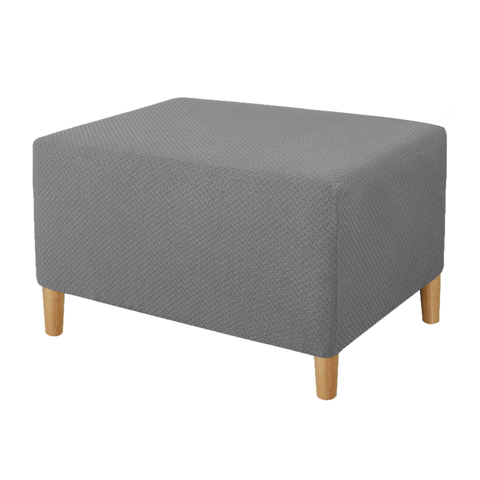 XJHKG Ottoman Footstool Cover, Rectangle Stretch Foot Stool Pouffe Cover Furniture Protector with Elastic Bottom (Gray,Medium)