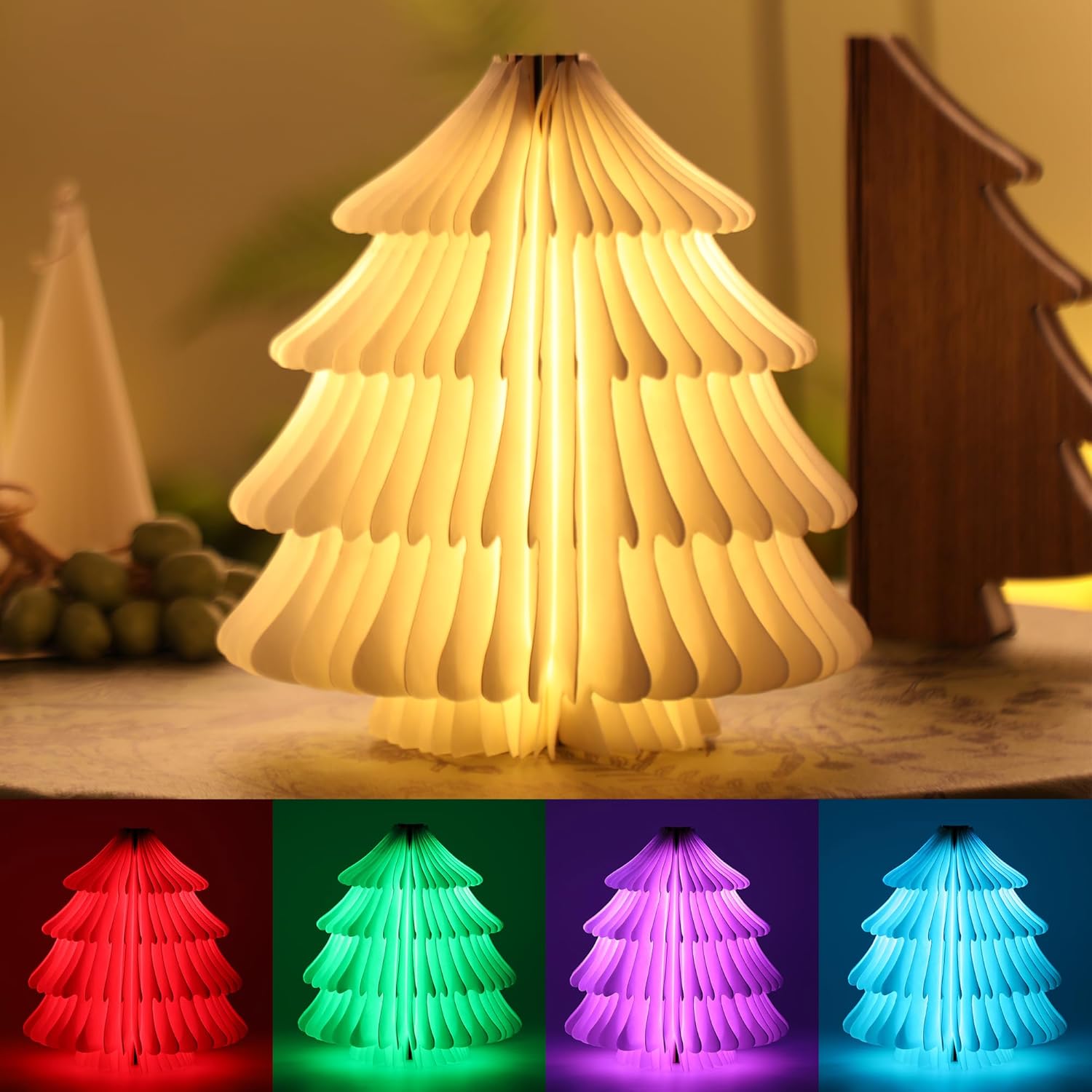 Christmas Tree Lamp, Multi-Color Light Design, USB Rechargeable, Perfect for Christmas Decoration, Novelty Table Lamp for Bedroom Home, Party, Bedroom, Warm Lighted Tree for Home Decor