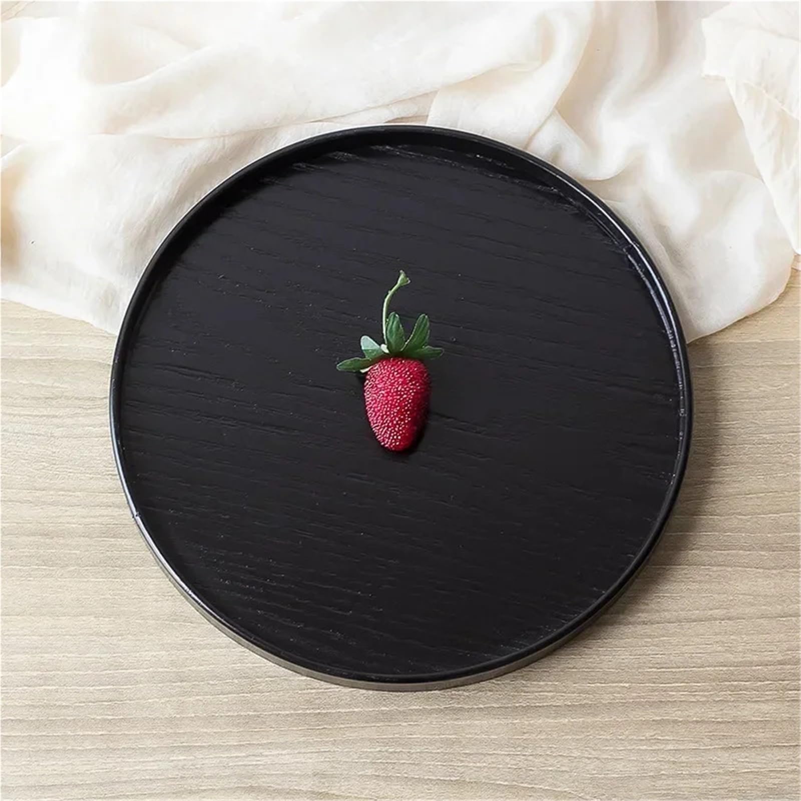 Bandeja para Servir (2 Unidades), Redonda de Madera Maciza, para té, café, Aperitivos, té, Rectangular, Tradicional (Redonda, Negra, 24 cm)