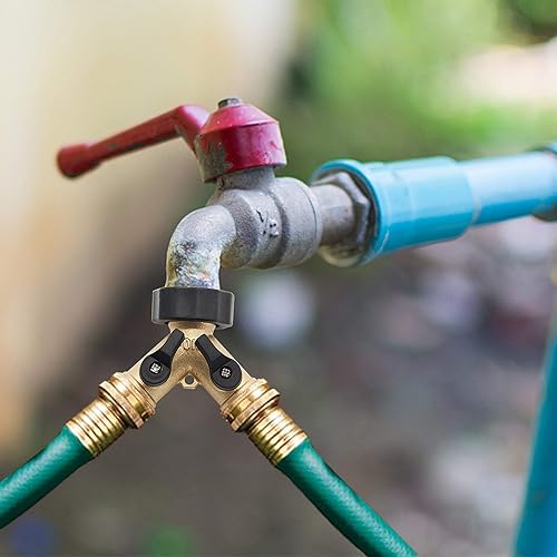 Miniatura 6 de Divisor de manguera de latón de 2 vías, conectores de manguera de latón de 34 pulgadas, conector en Y, conector adaptador de manguera de jardín,