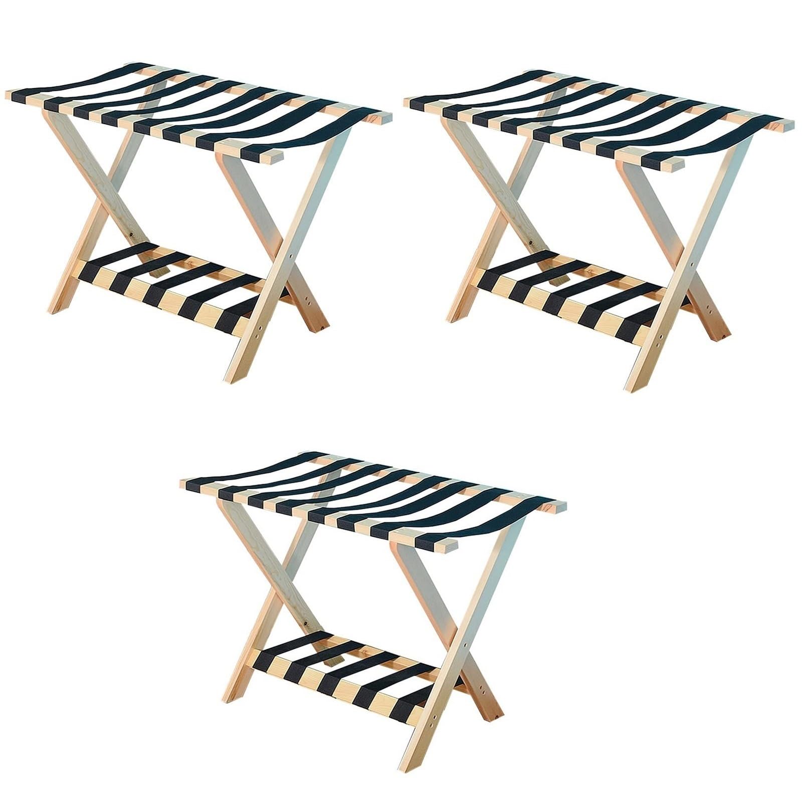 Porte-bagages double couche pliable en bois massif avec sangles en nylon