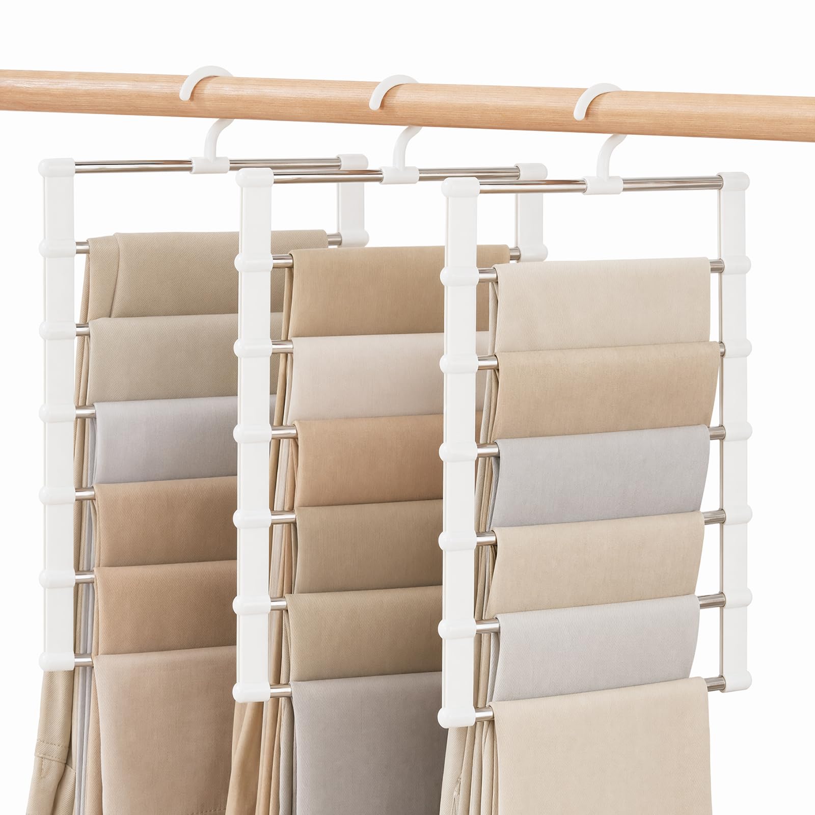 Xmshyodsm White Trouser Hangers Space Saving, 3 Pack Space Saving Trouser Hangers, 360° Rotatable Closet Organizer Trousers Hangerss Spaces Savings For Wardrobe For Jeans Pants Ties Scarves And Towels