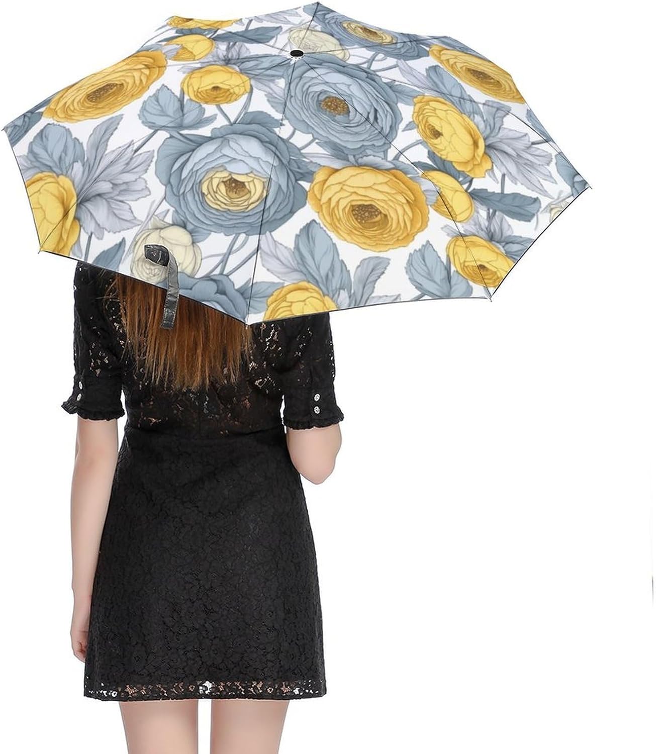 TAIZIYEAH Floar Pattern Travel Umbrella Small Portable 3 Folding Rain Umbrella Sunny Umbrellas for Backpack
