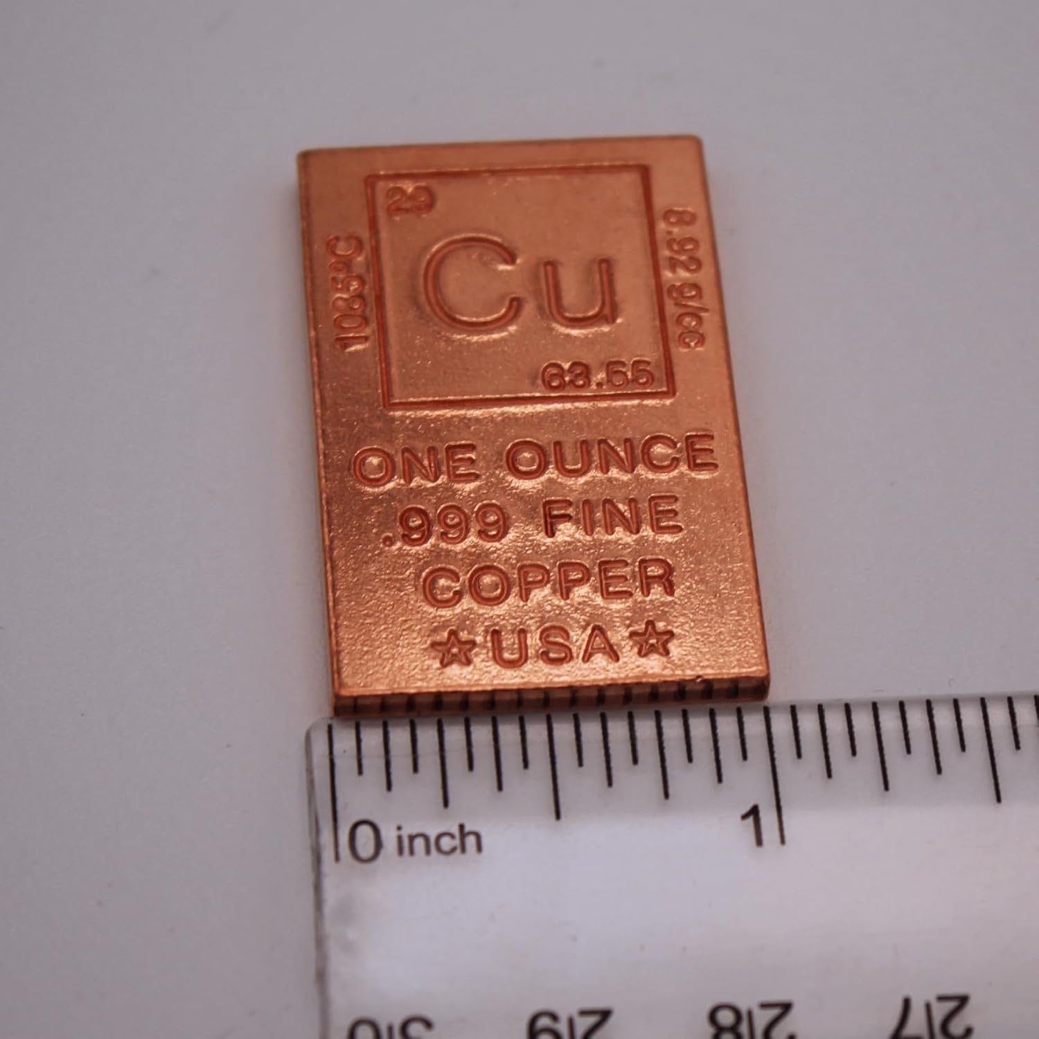 1 oz Copper Bar (Flat Style) 99.9% Pure Paperweight - Element Design with Certificate of Authenticity