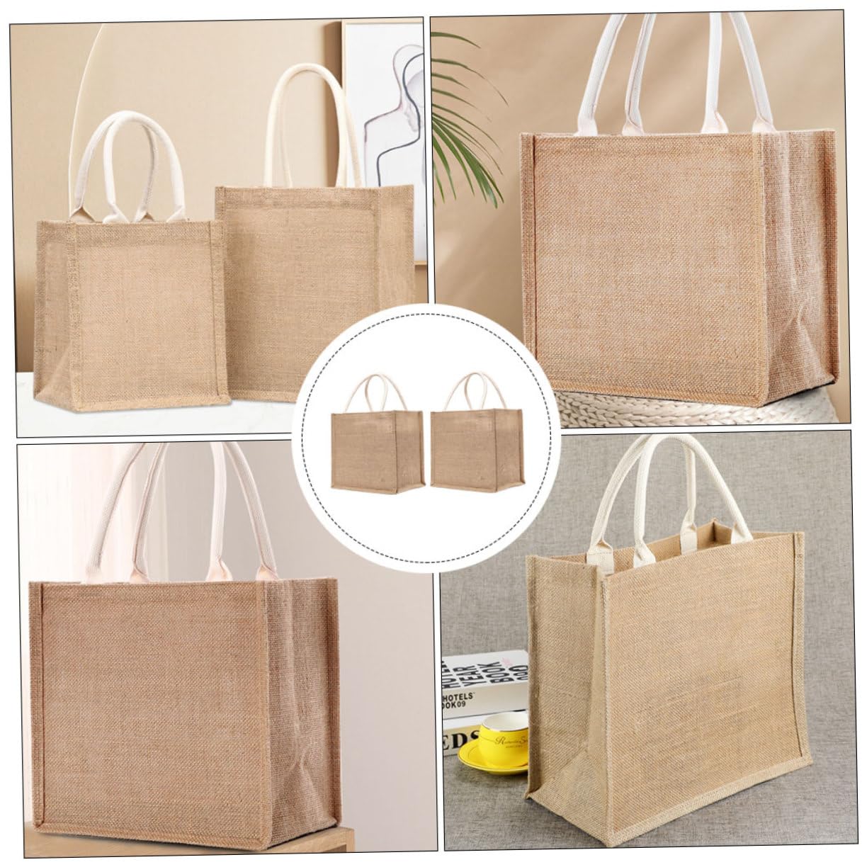 2 pezzi Borsa in Juta Sacchetto Organizzatore in Lino Riutilizzabile Leggera e Resistente Shopper Multiuso per Shopping Quotidiano e Spesa
