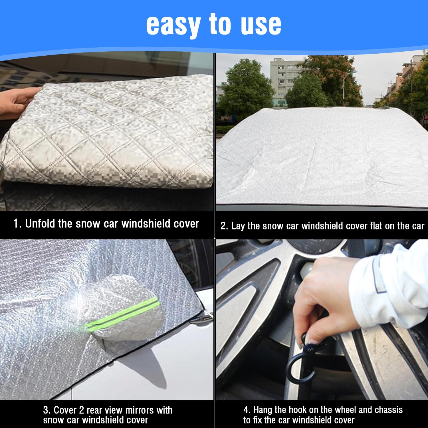 Kensbro Protection Pare Brise Voiture Hiver, Couverture Pare Brise Voiture Hiver, 255x235cm, Repliable Voiture Couverture, Universelle pour Voiture Anti Givre, Neige, Pluie et Soleil UV