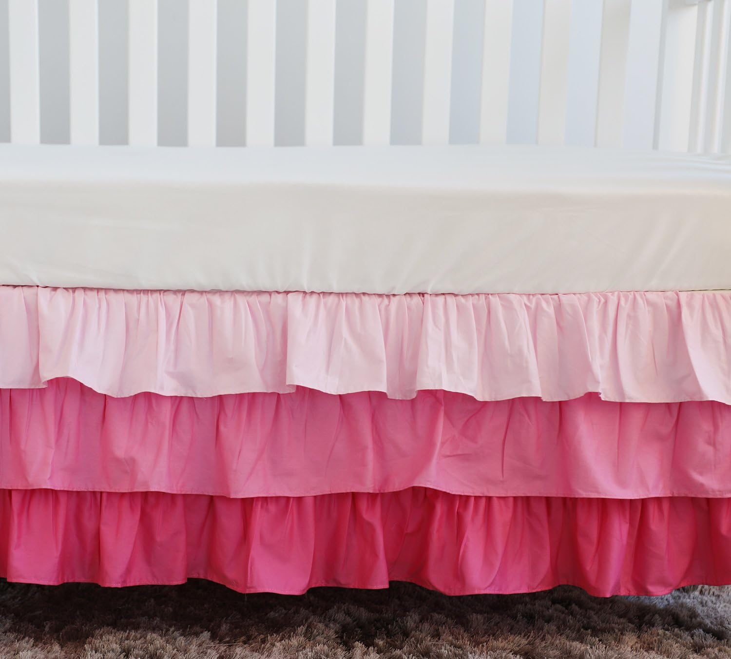 🔥 Pink Floral Ruffle Baby Minky Blanket Water Color, Pink Floral Nursery Crib Skirt Set Baby Girl Crib Bedding (3 Pieces Set)