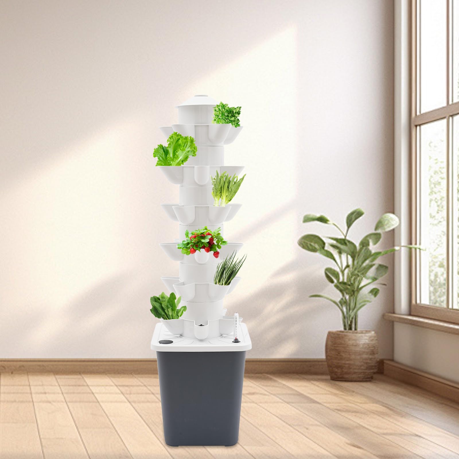 Hydroponic Tower Garden 30 plantas Aeroponic Tower, sistema de cultivo sin tierra para interiores, depósito de agua de 10 l, incluye bomba y accesorios, ideal para verduras, hierbas y fresas