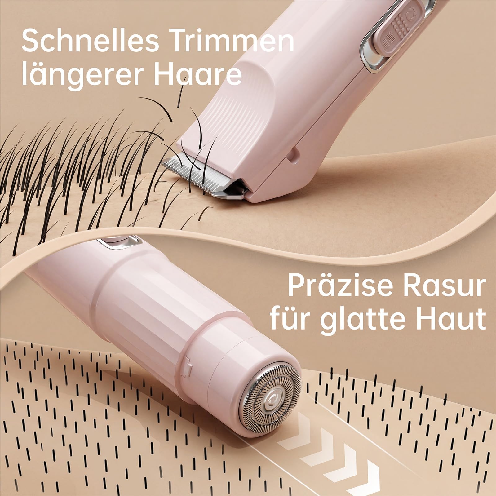 Damen Rasierer Elektrisch, 2 in 1 Intimrasierer für Frauen, Wiederaufladbar Trimmer Damen für Beine, Arme, Achseln und Bikinizone, Rosa
