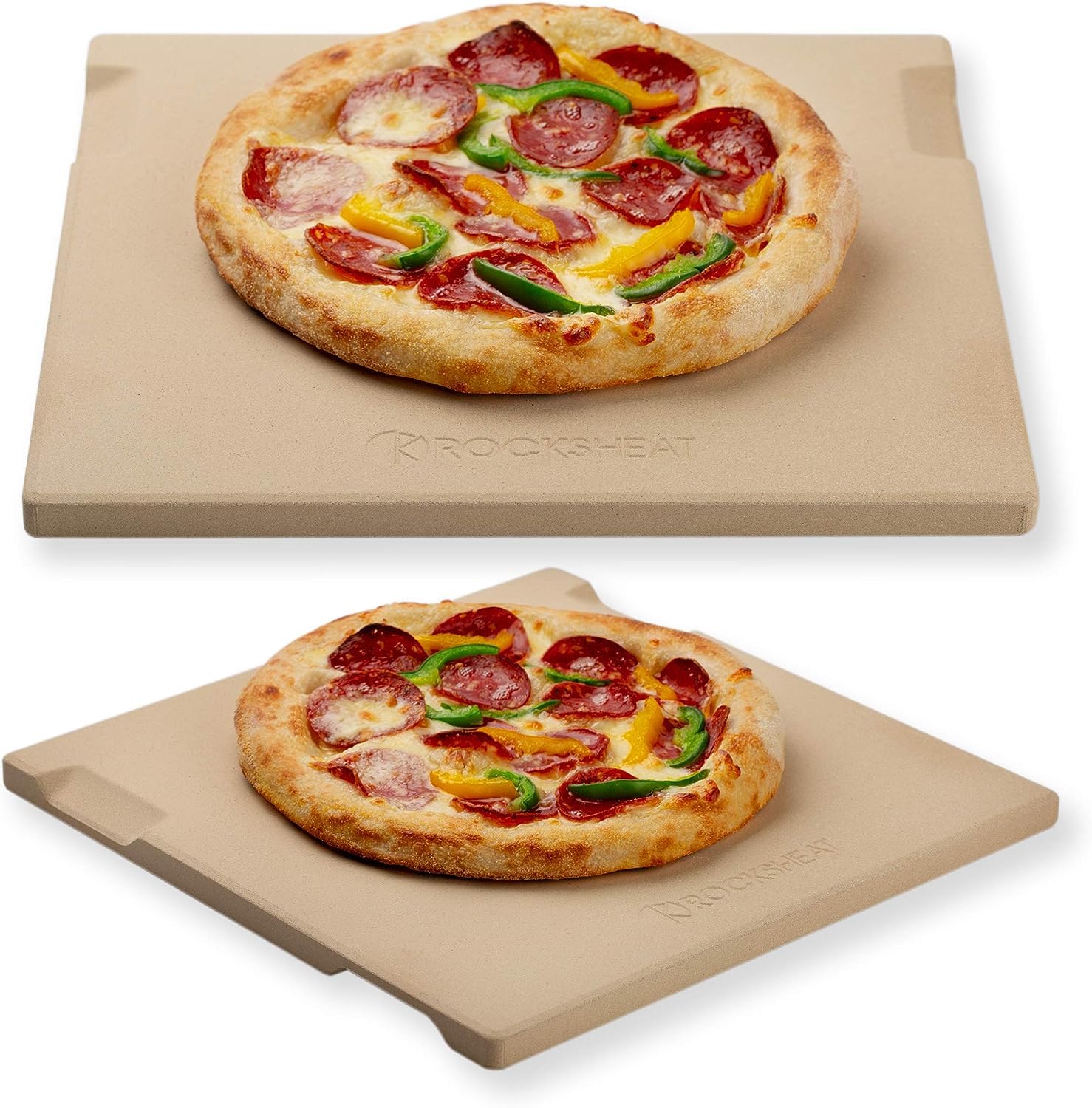 Pierre à pizza pour four et grill Design innovant double face intégré avec 4 poignées (30,5 x 30,5 x 1,5 cm)