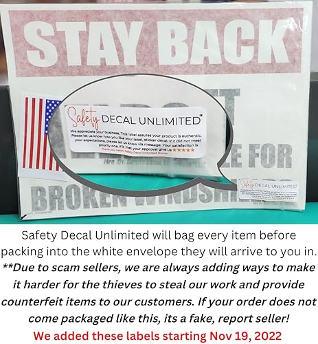 Miniatura 8 de Safety Decal Unlimited OSHA Warning Stay Back 100 200 300 500 Not Responsible For Broken Windshields Black Red Rectángulo Etiqueta Adhesiva