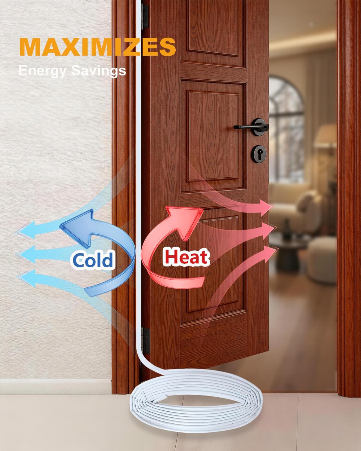 19.7 Feet Door Weather Stripping, Kerf Door Seal Strip, V-Shaped Foam Exterior Door Frame Weather Stripping for Doors and Windows, Card Slot Installation, Easy Cut to Size, White