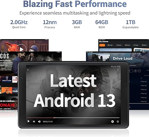 Miniatura 2 de Última tableta Android 13, tableta de 8 pulgadas, procesador de cuatro núcleos de 2.0 GHz con 64 GB de almacenamiento, 1 TB expandible, cámara de