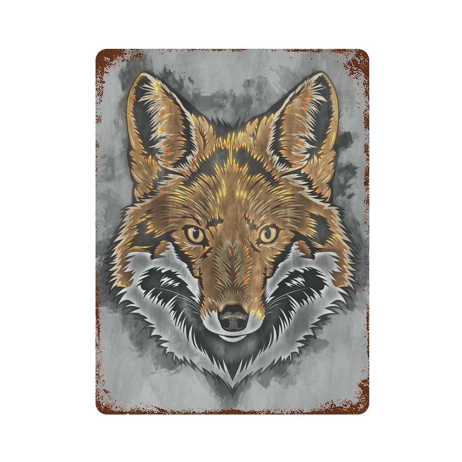 Fox Distressed Metal Wall Sign 15.7"x11.8", Ideal for Patio, Garden Room And Bar Decor