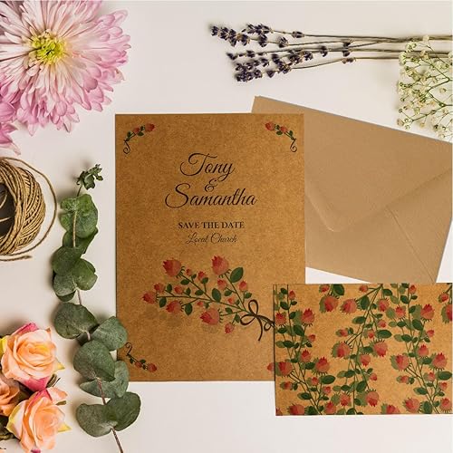 Miniatura 6 de ANSSDO Paquete de 50 tarjetas y sobres en blanco de 5 x 7 pulgadas no plegados cartulina de papel kraft pesado y sobres A7 para tarjetas de