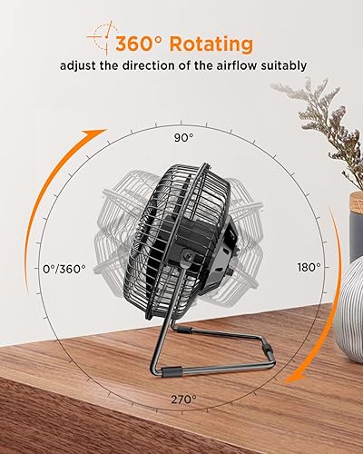 Miniatura 4 de EasyAcc Ventilador de escritorio USB de 6 pulgadas, pequeño ventilador de escritorio USB, pequeño flujo de aire silencioso y ventilador de