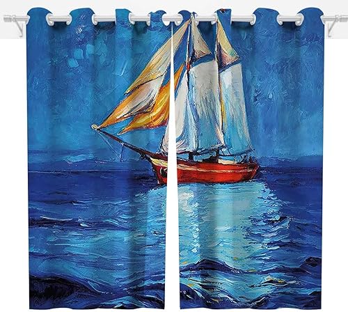 Miniatura 2 de Cortinas náuticas para sala elegantes modernas, 2 paneles, azul marino y azul, cortinas opacas (55 x alto) 55 pulgadas de alto