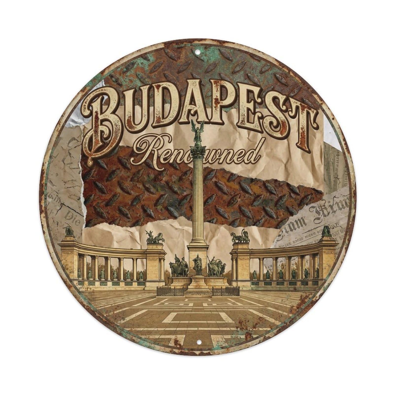 Vintage Travel Budapest Hungary Renowned Vintage Metal Tin Sign Plaque