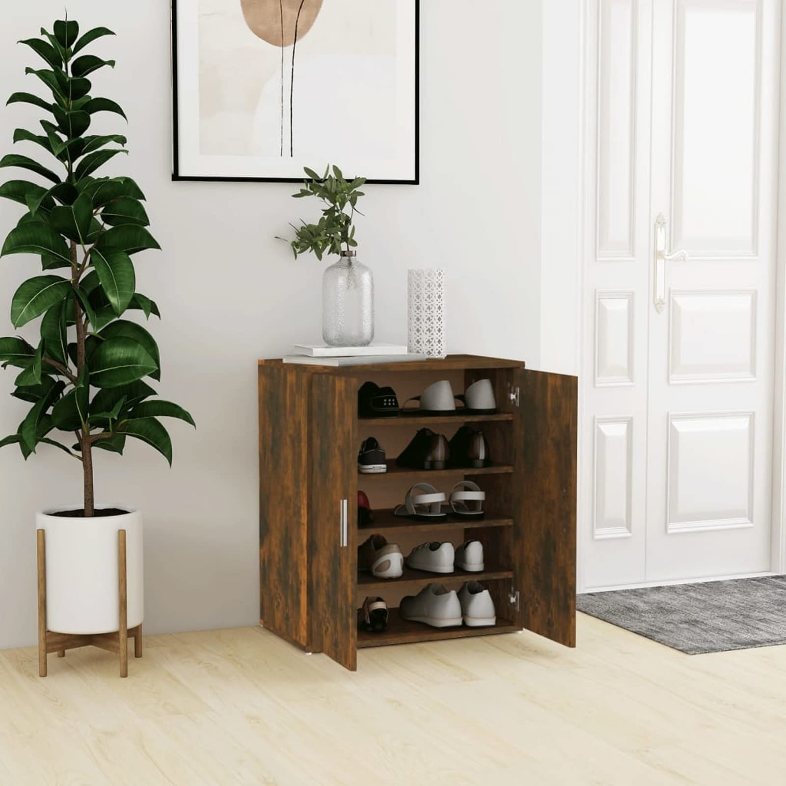 Bois d'ingénierie robuste pour cette armoire à chaussures chêne fumé