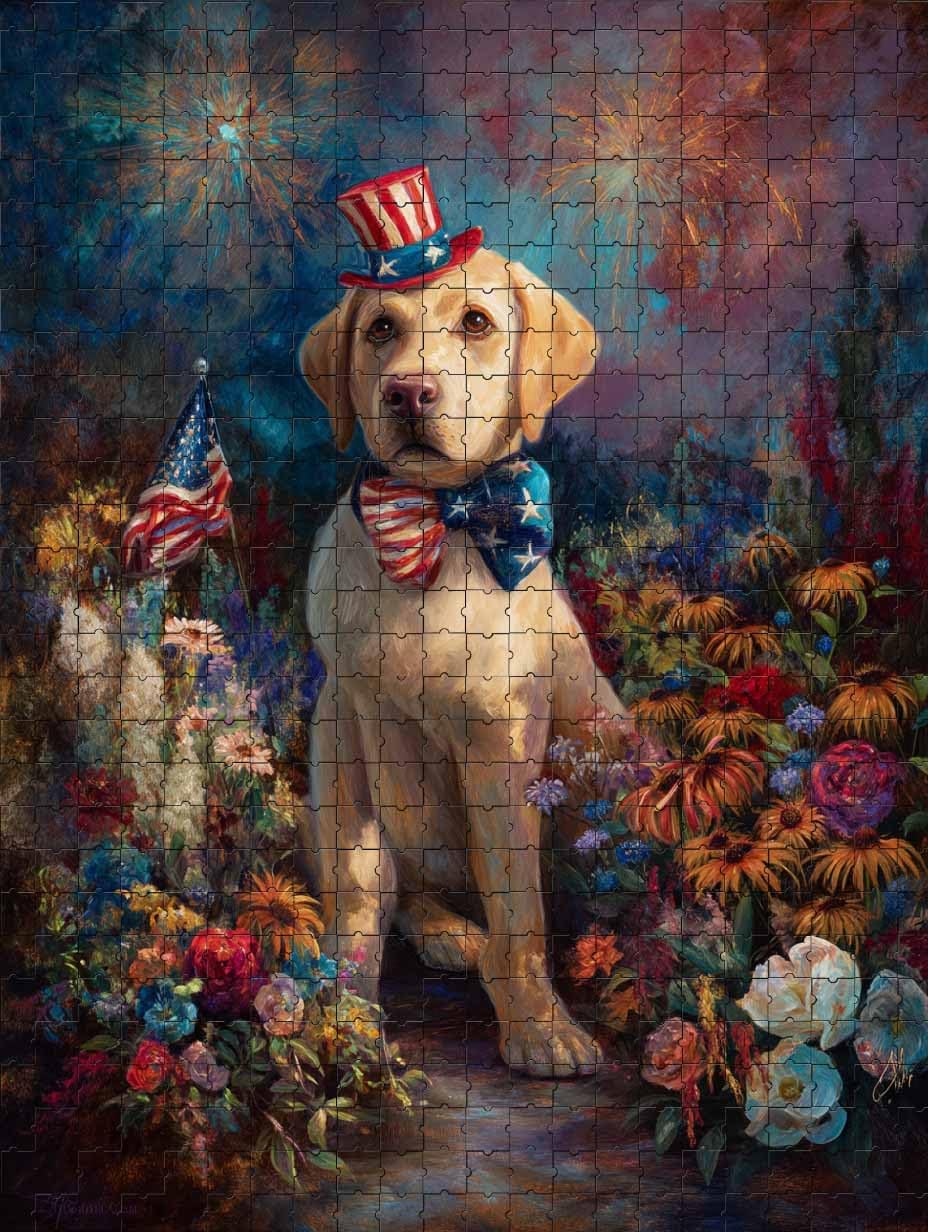 Challenging and Joyful Jigsaw Game Featuring Pomeranian Puppy with American Flag 1000 Piece Puzzle for Adults and Dog Lovers, Patriotic Enthusiasts, Families Wall Decor and Family Fun Gift