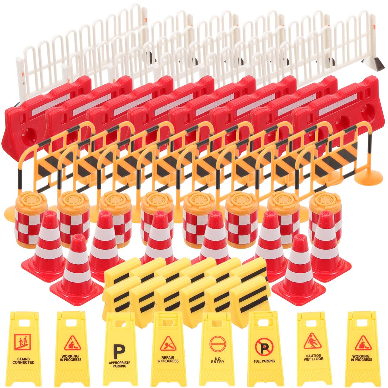 ibasenice Barricade Signal Toy - 62PCS Dollhouse Construction Street Playset Mini Traffic Barricade Cone Crosswalk Signal Toy Plastic Road Sign Warning Sign for Traffic Educational Model