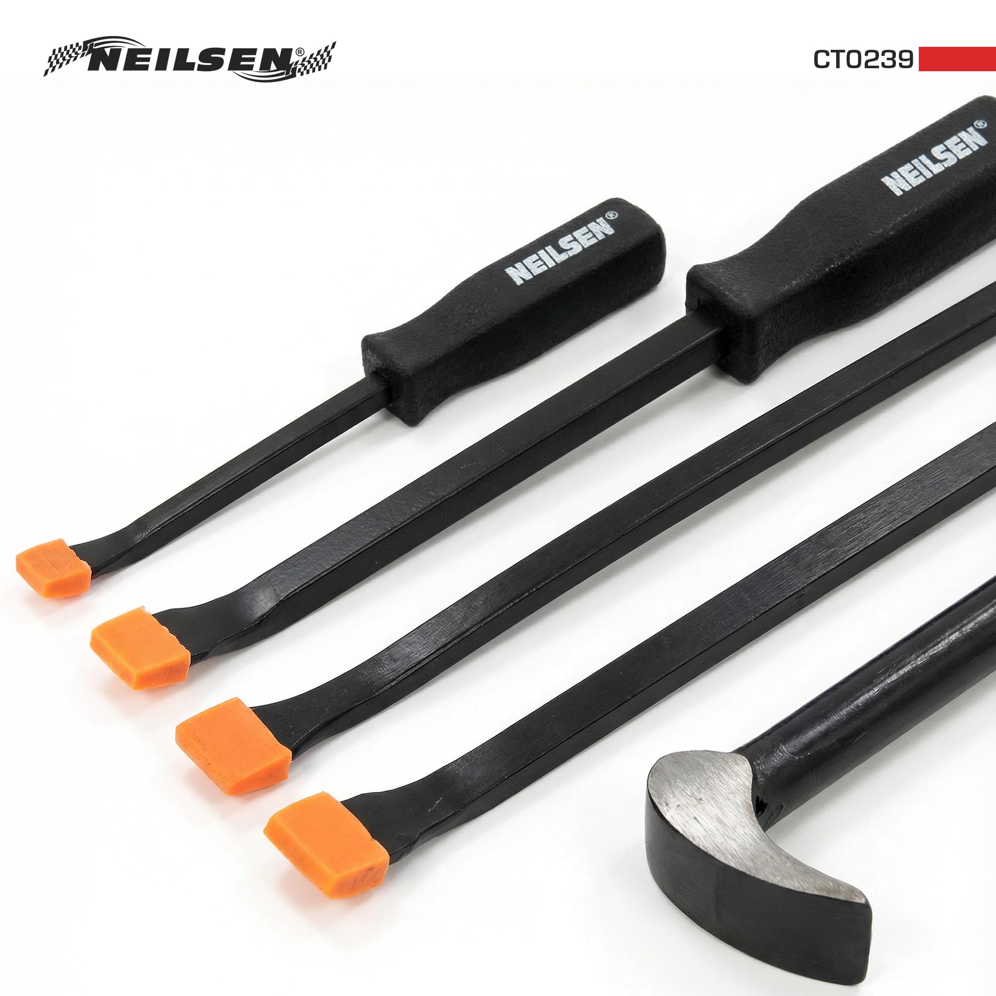 Neilsen CT0239 - Set di leve con manici arancioni, include barra a testa cilindrica, 5 pezzi, colore: nero