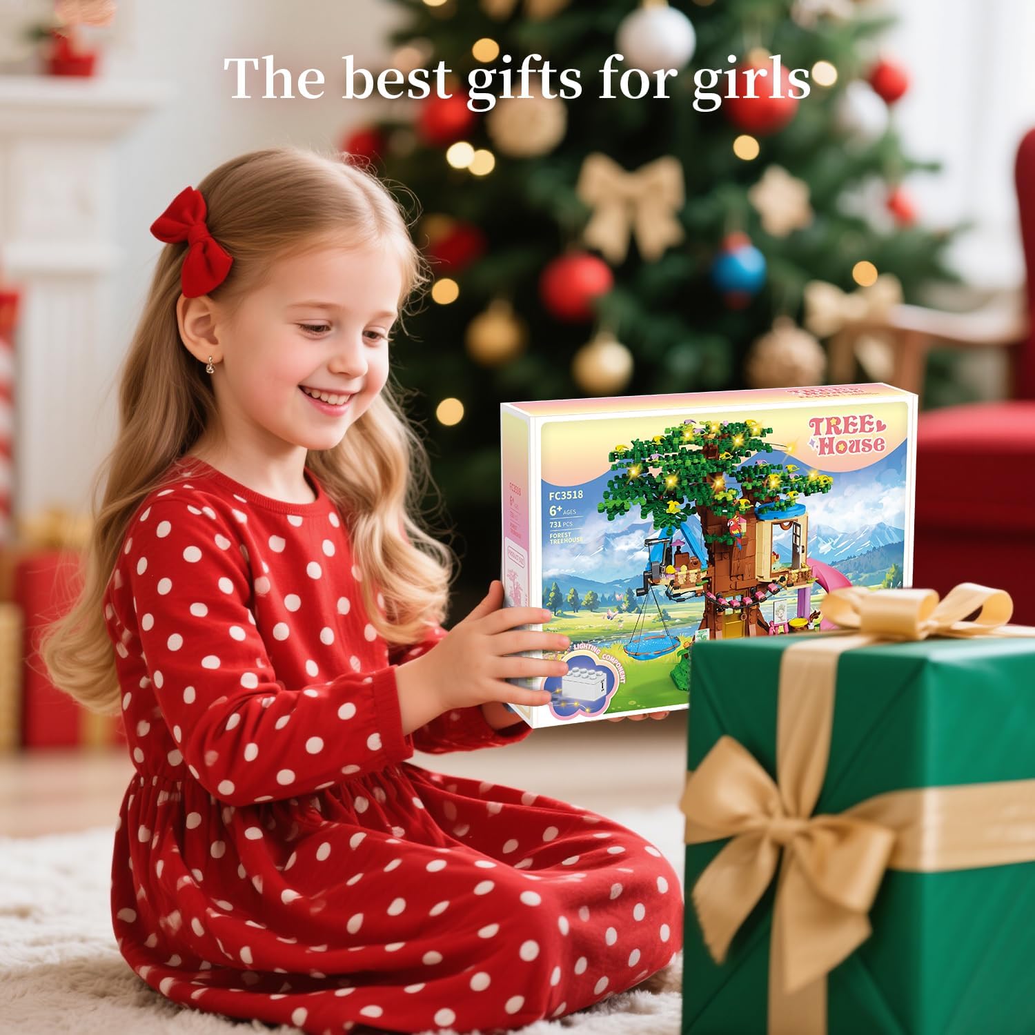 Treehouse Girls Forest Building Set 731PCS Compatible with Lego Friends, Fun Tree House Building blocks Kit Toys with Cat, Slide and Sky Hammock, Christmas Birthday Gifts for Kids Girls 6-12 Years Old