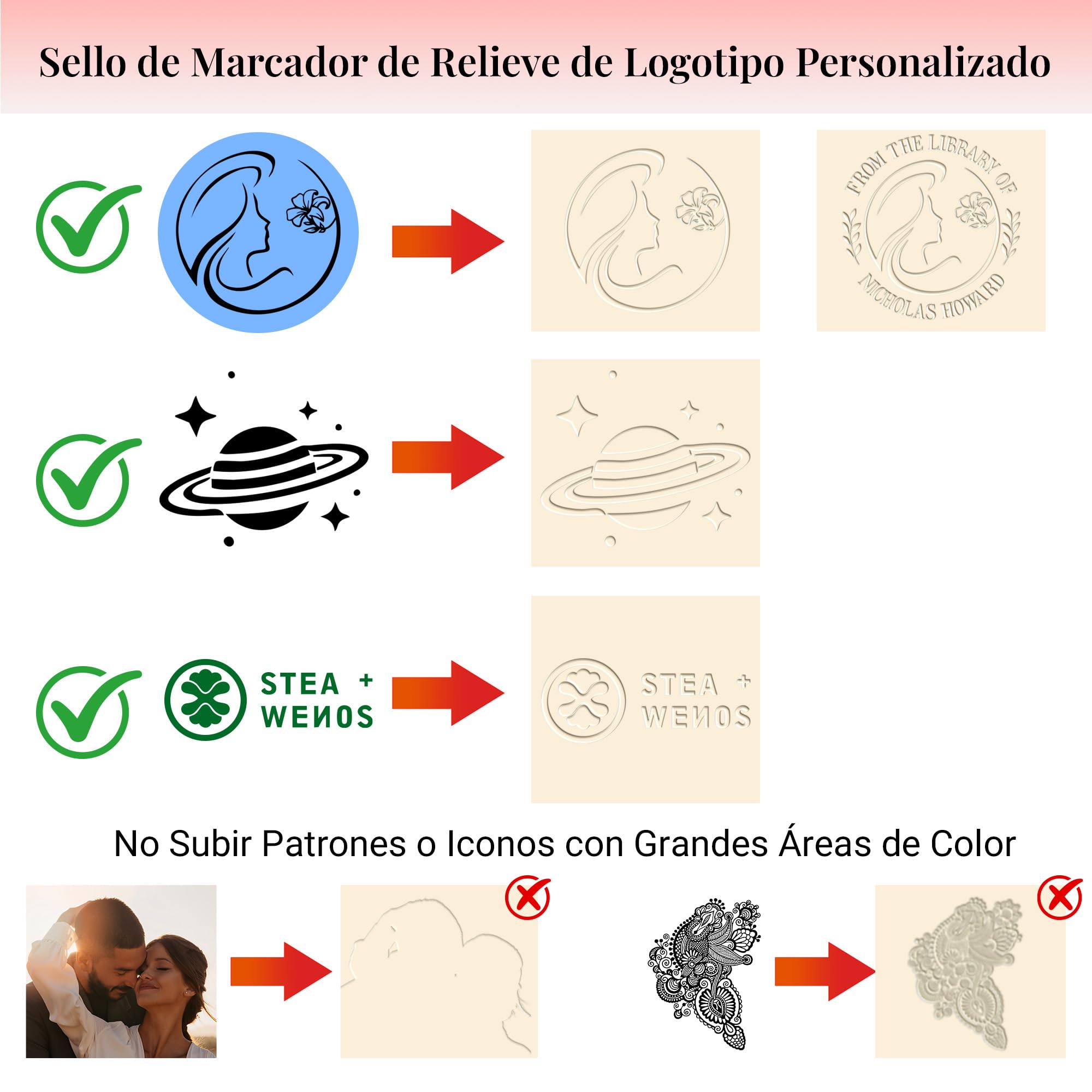 Easycosy Sello Libros Relieve Personalizado, Boda Embosador de Libros Ex Libris Personalizado, Sello en Relieve Personalizado con Nombre, Embosser para Libro