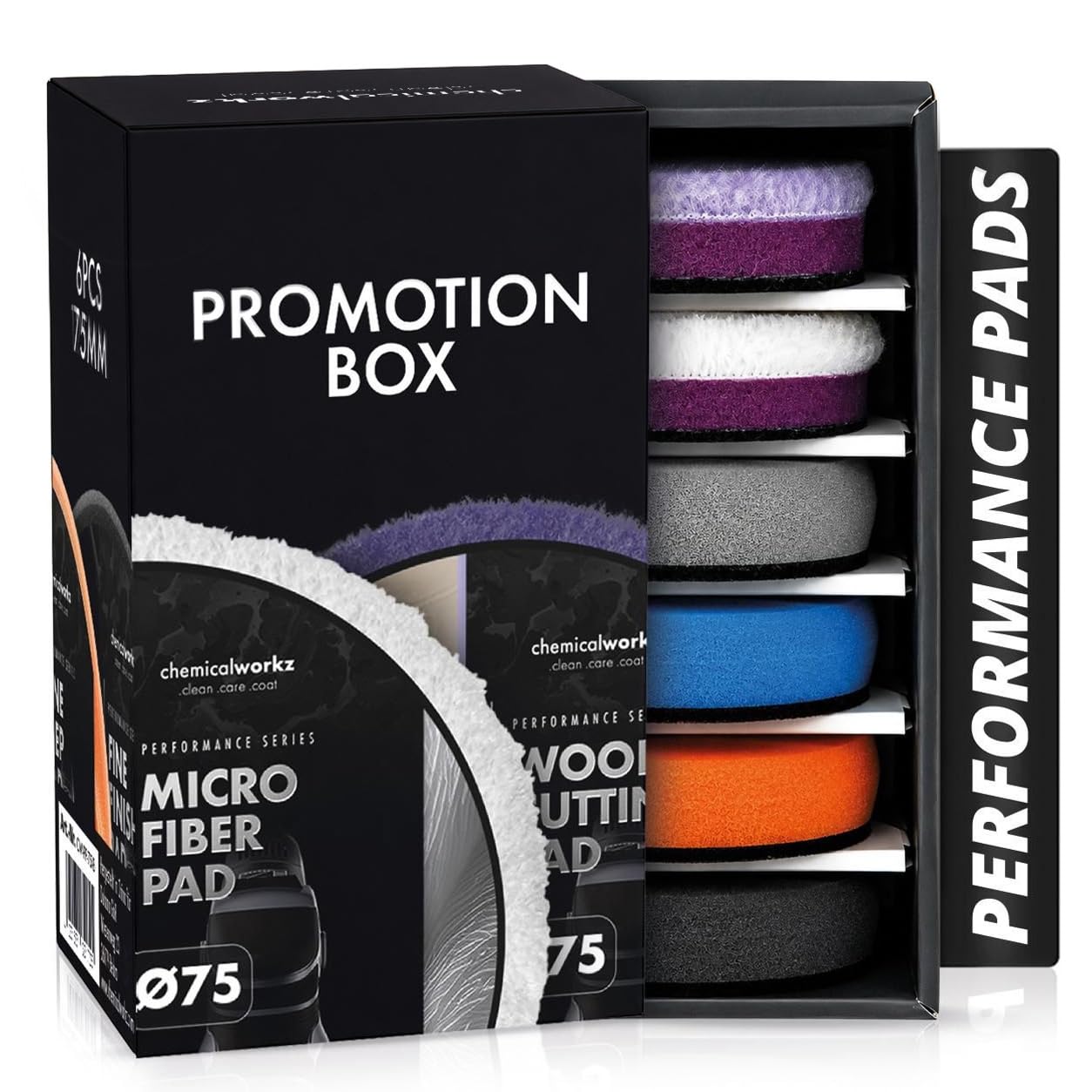 Chemicalworkz Performance Pads 125mm Promotion Box Polierpad Set – Premium Polierschwämme | Autopolitur, Kratzerentfernung, Lackkorrektur & Glanz für Exzenter und Rotationspoliermaschinen | 6-teilig