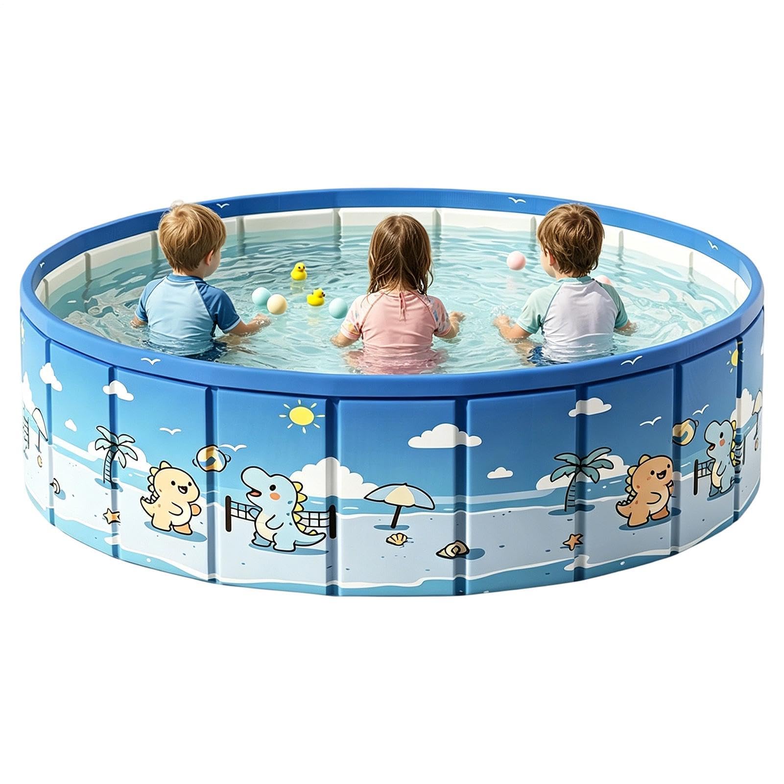 Large Foldable Pool | Outdoor Water Play Games with Drain Pipe | Non-Slip Wading Pool | for Summer Patio Beach Lake Park Home Garden Vacation