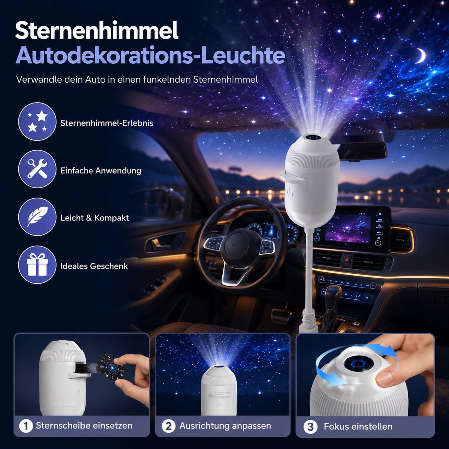Comauo Night Light Projector, Plug And Play Hd Sternenprojektor mit 24 Projektionsfolien, Flexibler Schwanenhals, 360° Drehbar, Galaxy Nachtlicht für Kinderzimmer und Schlafzimmer (24 Sternensplitter)