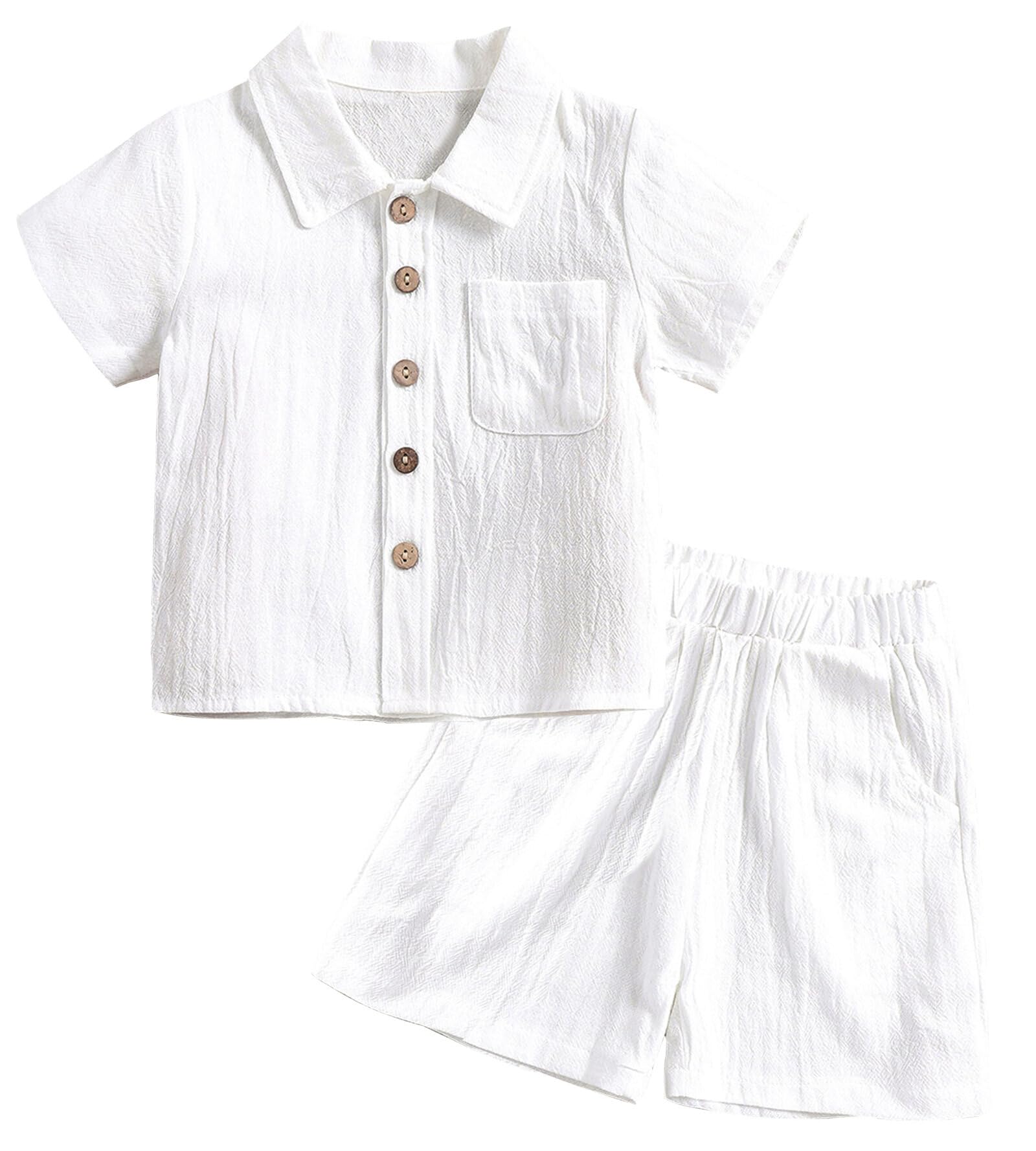 AIEOE 2-Piece Bébé Garçon Ensemble avec Manches Courtes et Short à Taille Elastique en Coton et Lin pour 6 Mois - 4 Ans